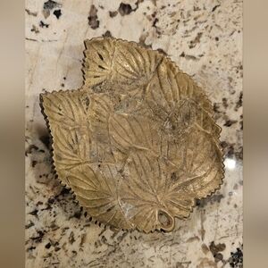 Brass Leaf Ashtray Trinket Dish Vintage